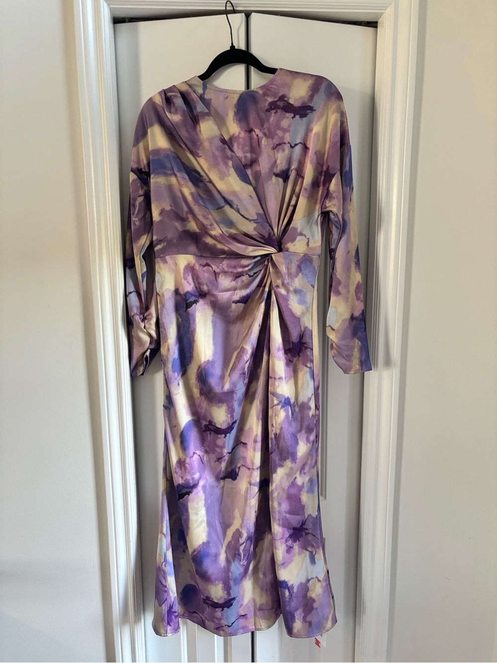 Cider Lavender Watercolor Twist-Front Long Sleeve Midi Dress